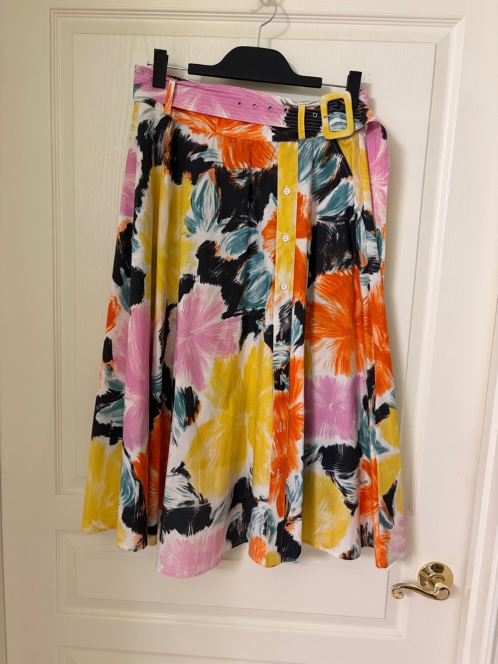Vibrant Floral Circle Skirt with Belt
